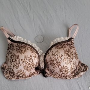 Cream and Brown Lace Overlay Bra with Adjustable Straps